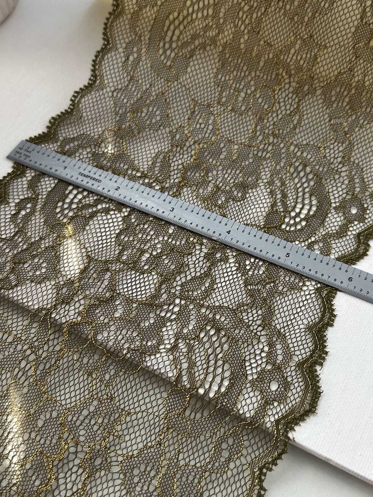5Yds Non-Stretch 5.9" Olive Green Gold Metallic Floral Mesh Lace Wholesale