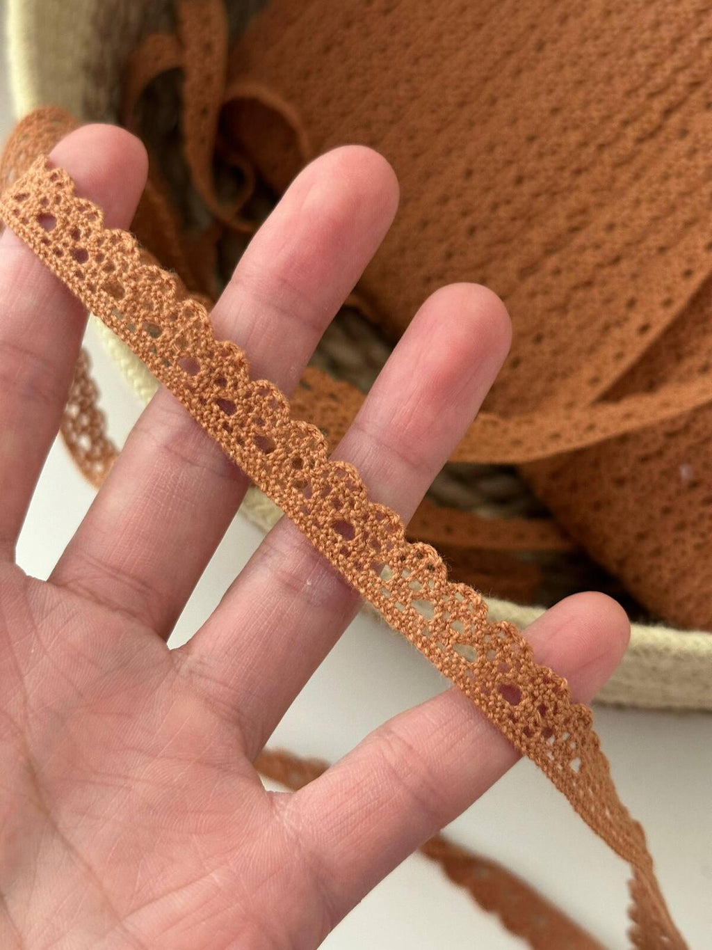 10Yds Non-Stretch 0.35" Brown Cotton Crochet Lace Trim, DIY Craft Wholesale