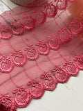 1Yd Non-Stretch 7" Pink Strawberry Tulle Mesh Embroidered Lace Trim Wholesale