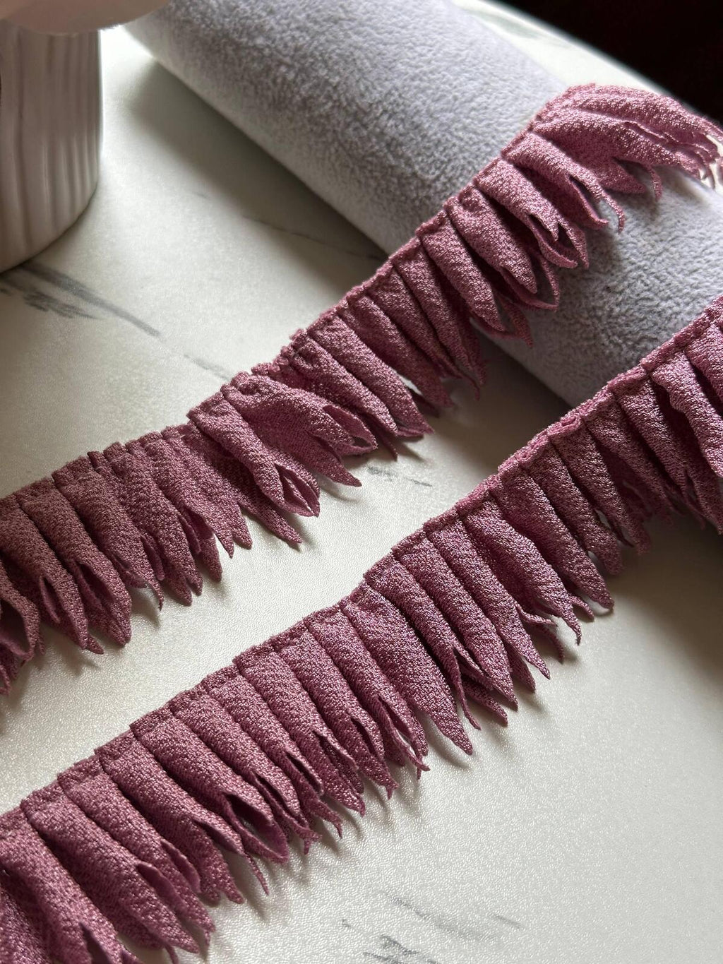 Dusty Mauve Pleated Fringe Trim by Yard, Pleated Ribbon, Soft Skin Friendly Coquette Craft Supply, 1", Retail Wholesale Bulk