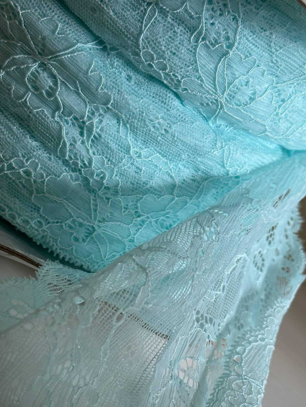 5.5" Wide Mint Floral Lace Trim, Dress-Spec Soft Stretch Lace by the Yard, Authentic Garment Lace for Lolita Skirts, Coquette Doll Dress