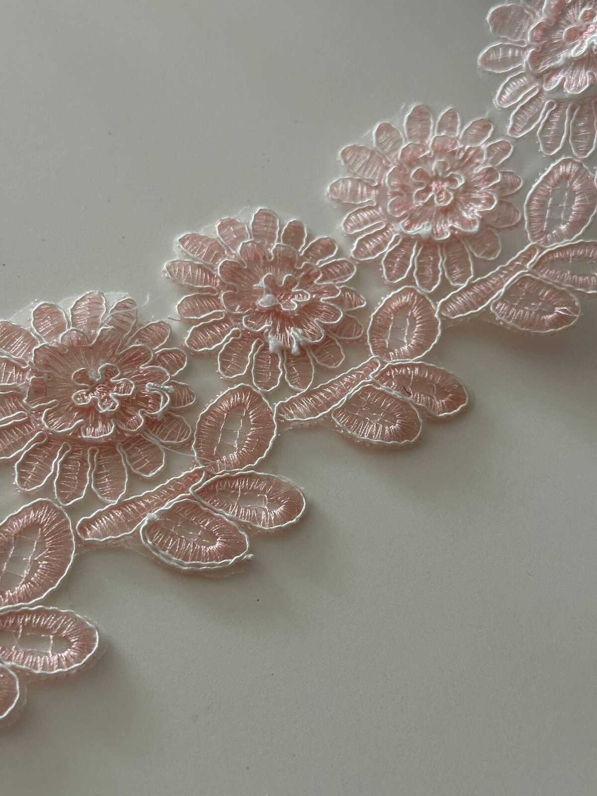1Yard Pink Corded Floral Lace Trim, 2.5" 3D Embroidered Ribbon, Bulk Clearance Coquette Y2K Lace, Garment Trim, DIY Sewing, Retail Wholesale