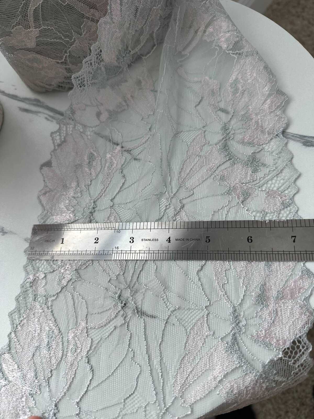 1Yd Slight Stretch 7.2" Two Tone Mint Pink Floral Wide Lace Trim Wholesale