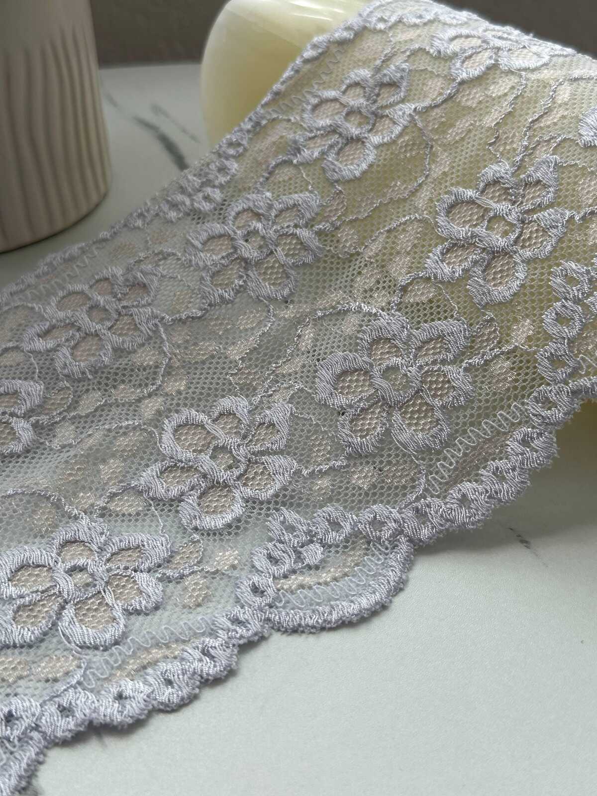 1Yd Stretch 5.5" Muted Lavender Floral Embossed Stretch Lace Trim Wholesale
