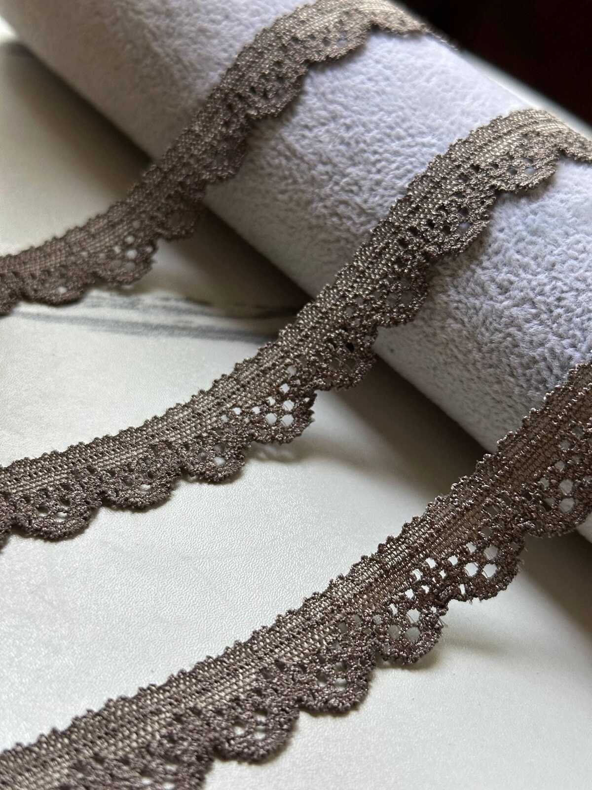 10yds Antique Bronze Gold Geometric Stretch Elastic Lace Trim Single Scalloped Narrow Ribbon for Lingerie Underwear Crafts, 0.6"
