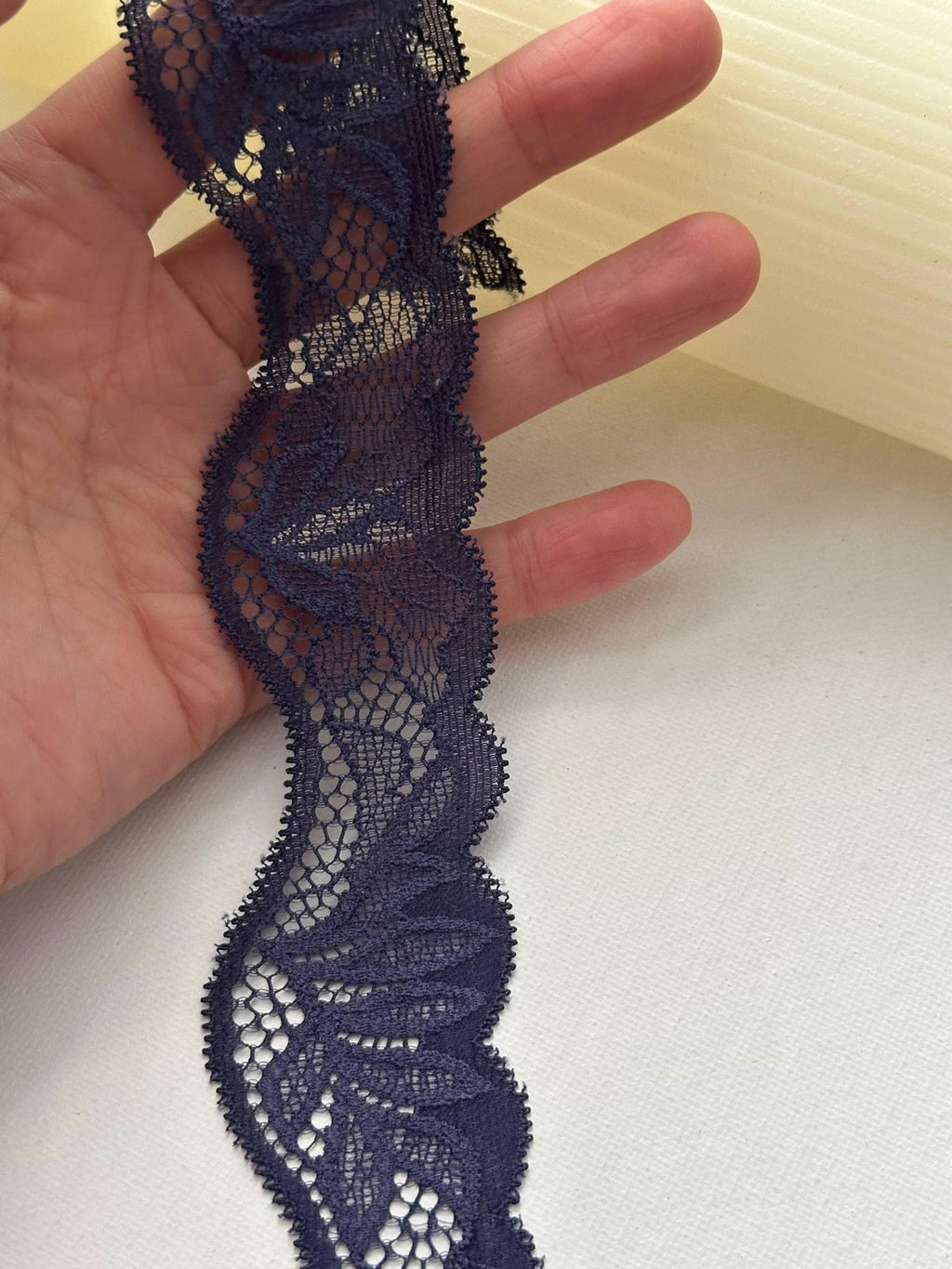 10Yds Stretch 1.5" Royal Navy Blue Wavy Scalloped Stretch Lace Trim Wholesale