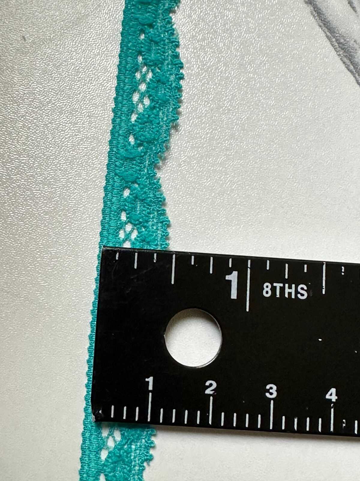 10yds Muted Peacock Lake Green Geometric Stretch Elastic Lace Trim Single Scalloped Narrow Ribbon for Lingerie Underwear Crafts, 0.4"