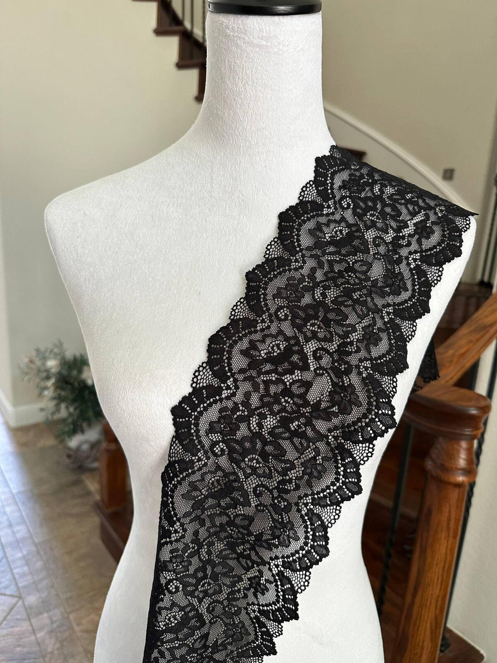Classic Onyx Black Cordonnet Corded Slight Stretch Lace Trim Symmetrical Double Scalloped Extra Wide Galloon  for Corsets Gowns Crafts, 5.5"
