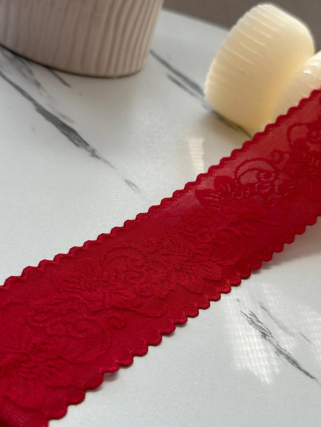 5Yds Stretch 1.9" Red Seamless Floral Lingerie Stretch Lace Trim Wholesale