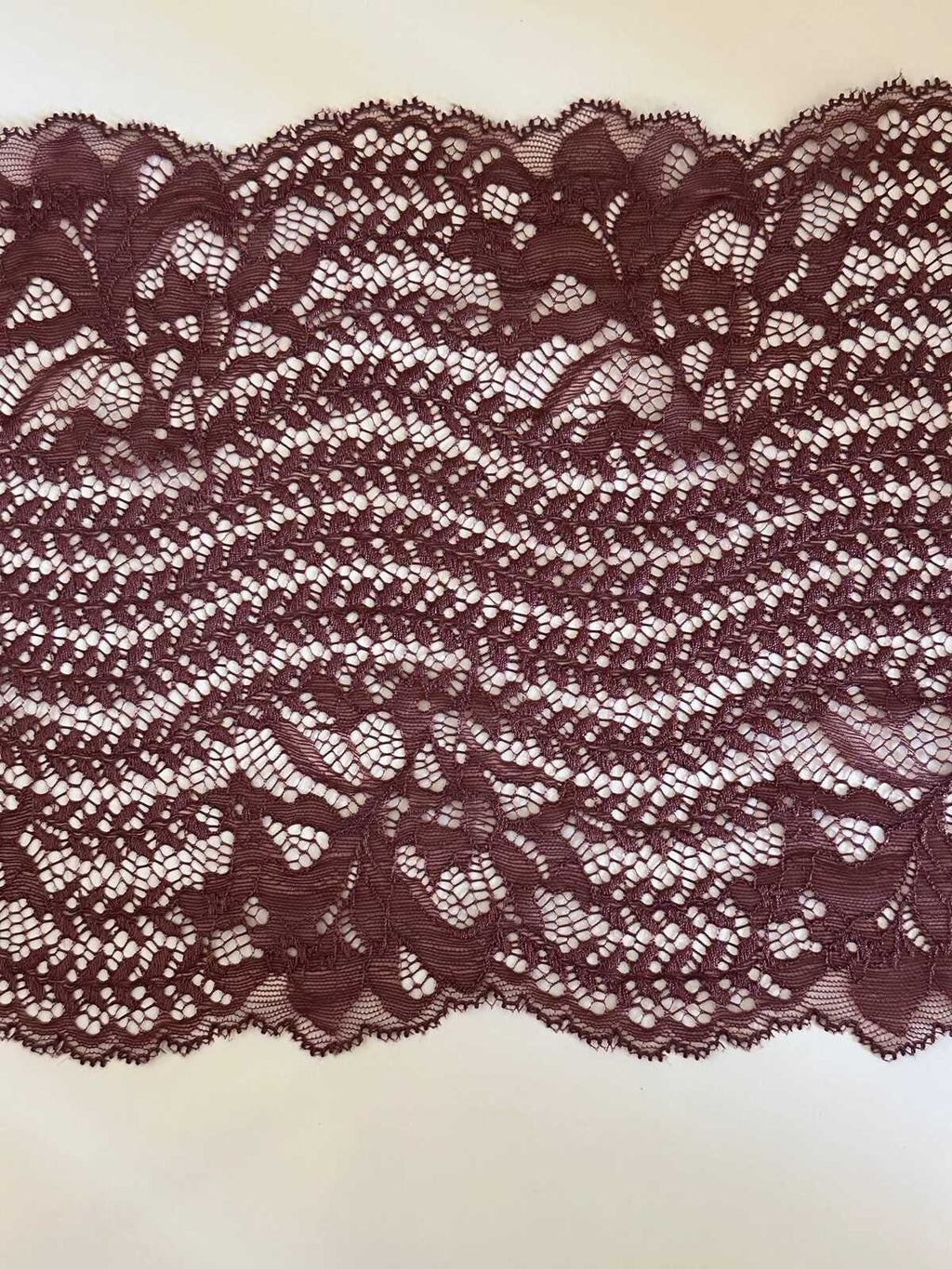 8.5" Cocoa Rose Stretch Lace Trim Wide Dusty Mauve Floral Elastic Galloon Scalloped Edge Lace for Lingerie Underwear Garment Sewing
