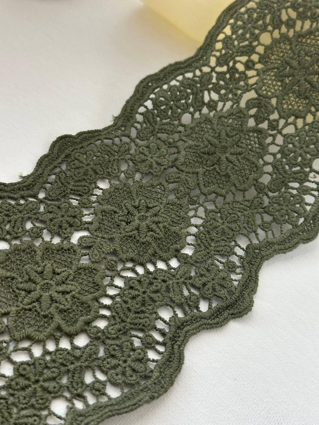 1yd Non-Stretch 4.2" Olive Green Cotton Floral Crochet Lace Trim Wholesale