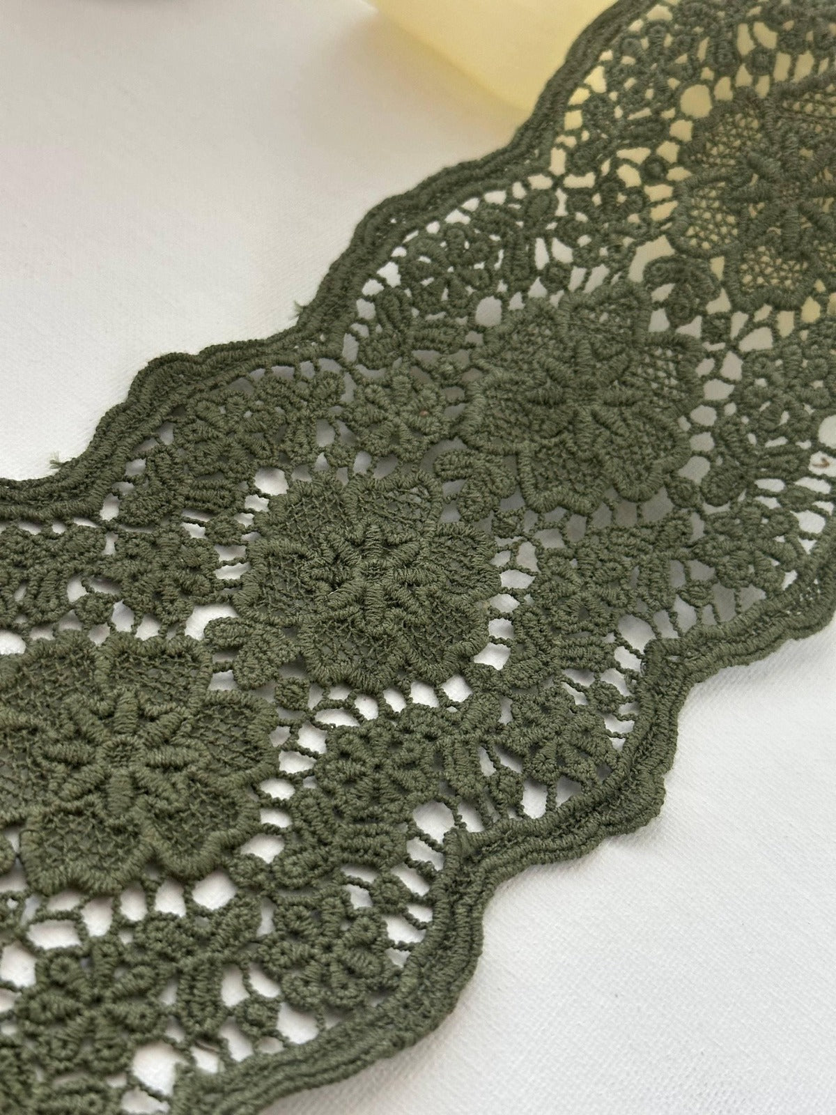 1yd Non-Stretch 4.2" Olive Green Cotton Floral Crochet Lace Trim Wholesale