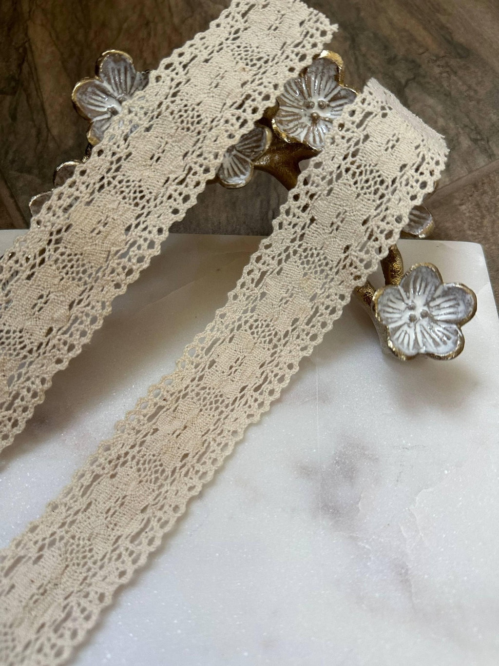 Soft Natural Beige Beige Cotton Crochet Geometric Lace Trim by the Yard, Scalloped Cotton Ribbon for Crafts, 1.35", Retail Wholesale Bulk