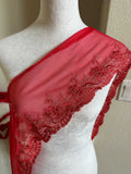 6" Red Embroidered Mesh Lace Trim Soft Tulle Scalloped Edge Floral Vine Ribbon for Lingerie Bridal Gowns Crafts Sewing