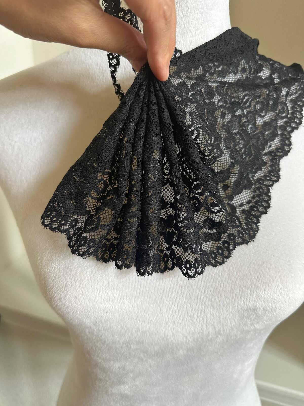 6 Inches Wide Black Elastic Lace Ribbon, Soft Floral Stretch Lace Trim for Lingerie Sewing, Costume Paneling, Bows, Crafts by the Yard