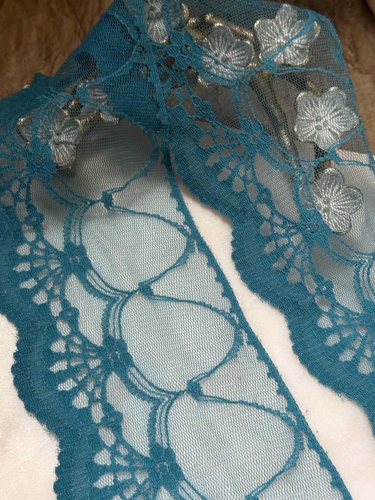 Ultra Soft Deep Teal Blue Scalloped Non-Stretch Lace Trim by the Yard, Wide Tulle Net Ribbon for Sewing Crafts, 4", Retail Wholesale Bulk