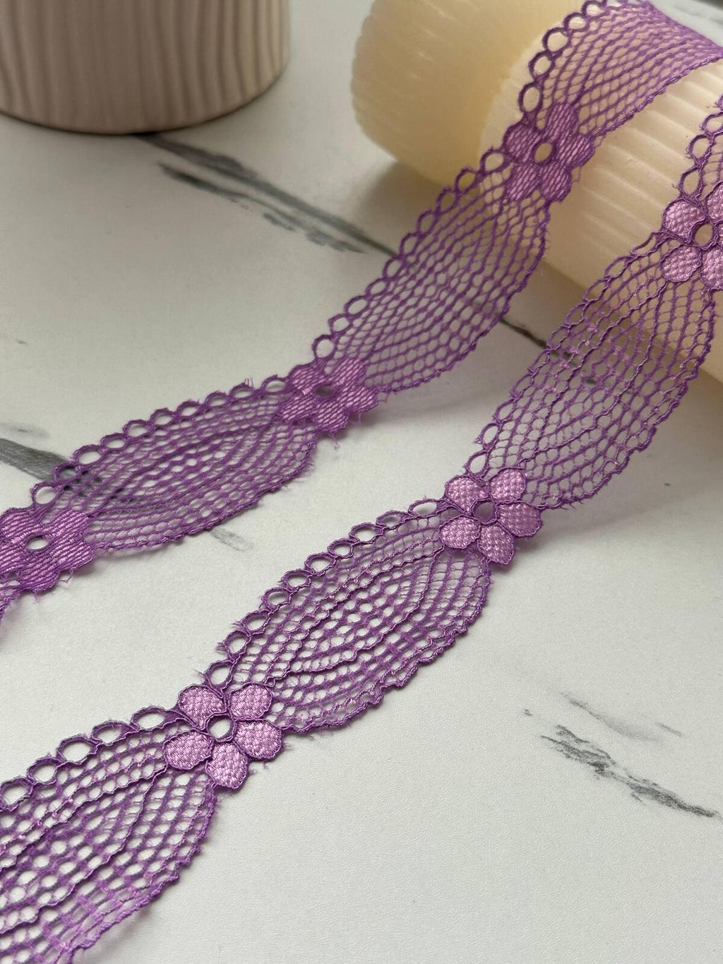 10Yds Stretch 1.4" Purple Flower Mesh Eyelet Scalloped Stretch Lace Trim