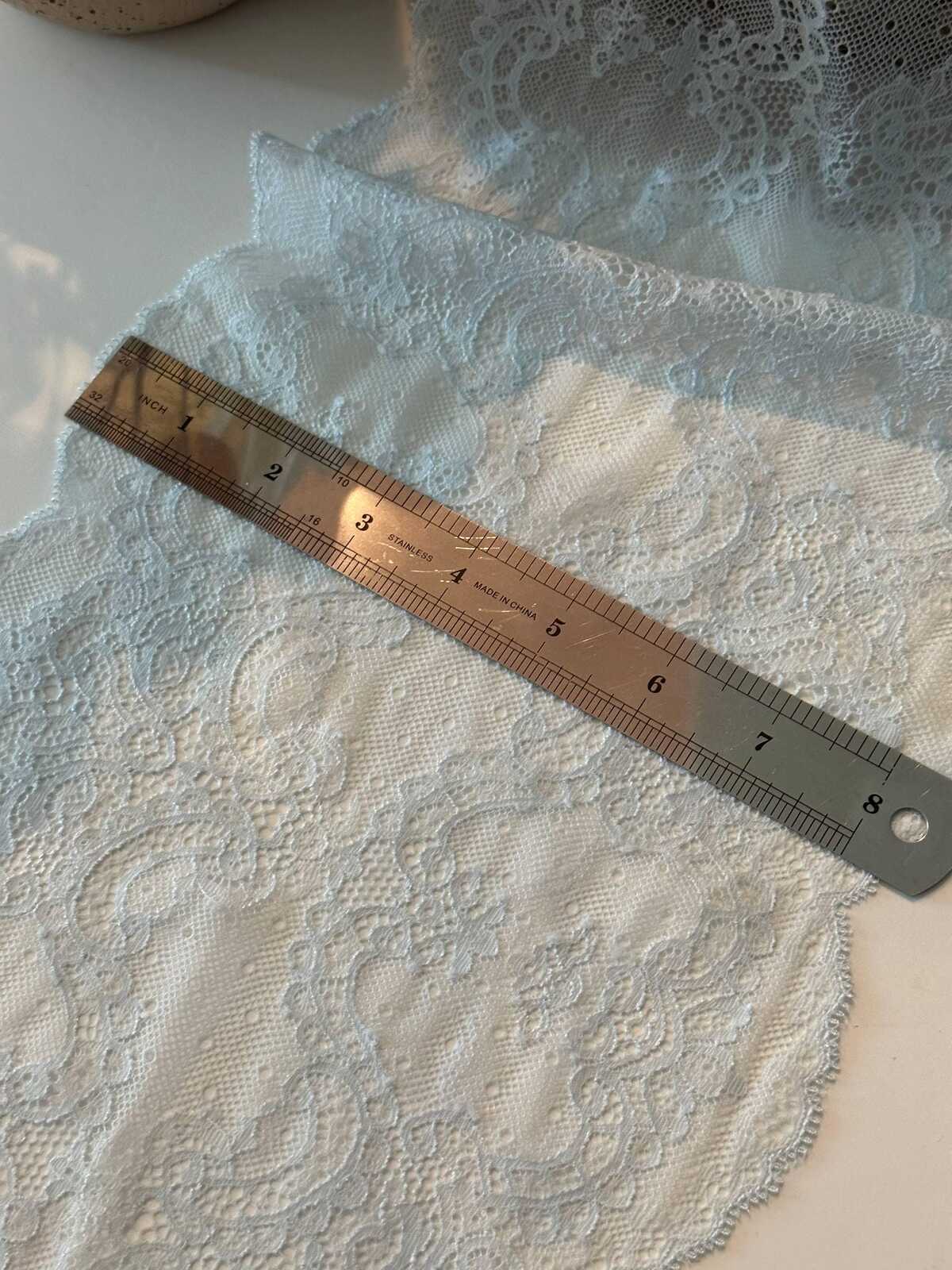 1Yd Stretch 8" Light Blue Floral Wide Stretch Lace Trim, Sewing Craft Wholesale