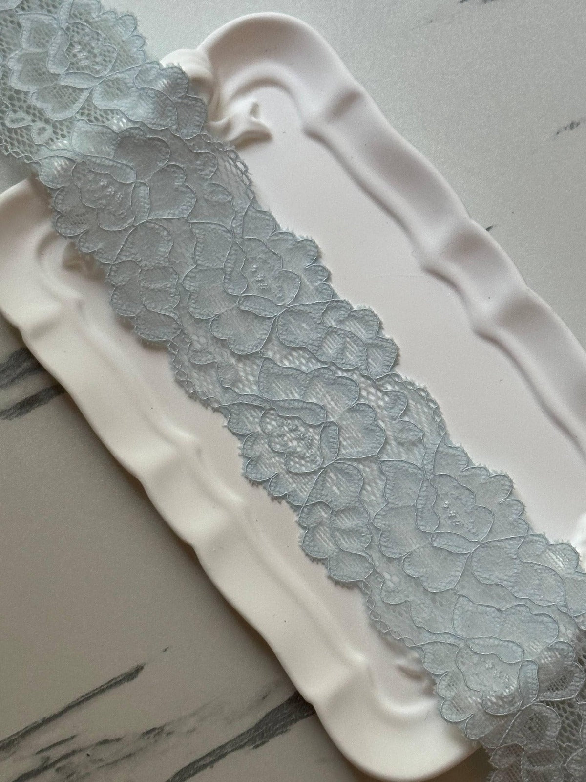 10yds  Powder Blue Floral Lace Trim, Double Scalloped Galloon Ribbon (2" Wide) Retail Wholesale