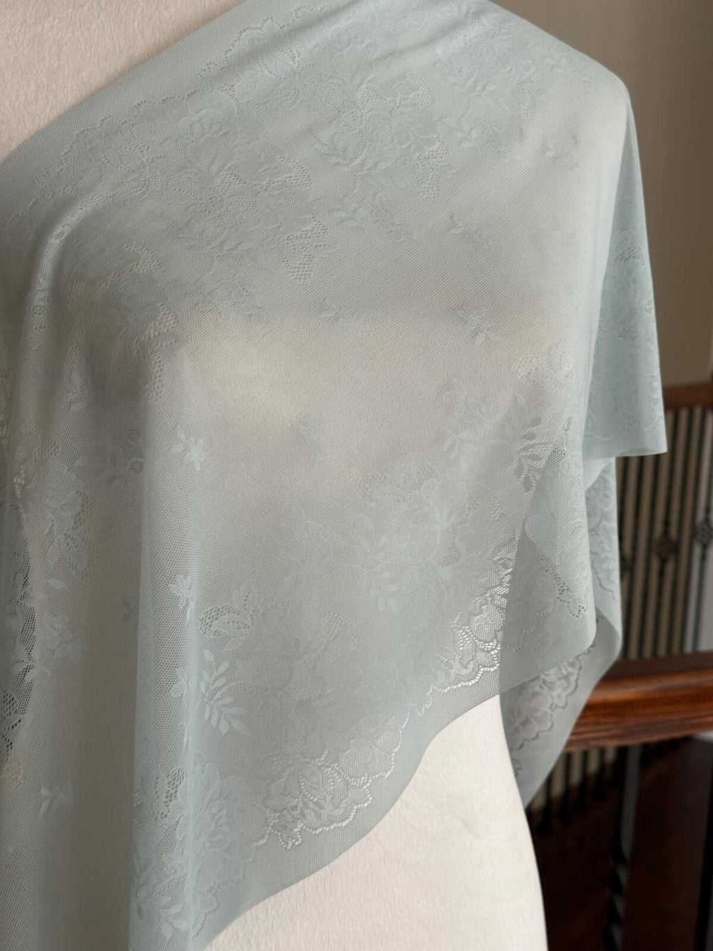 1Yd Stretch 12" Sage Seafoam Green Ultra Wide Floral Stretch Lace Wholesale