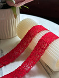 10yds Deep Retro Red Floral Stretch Elastic Lace Trim Symmetrical Double Scalloped Narrow Ribbon for Lingerie Underwear Hair Bows Crafts, 1"