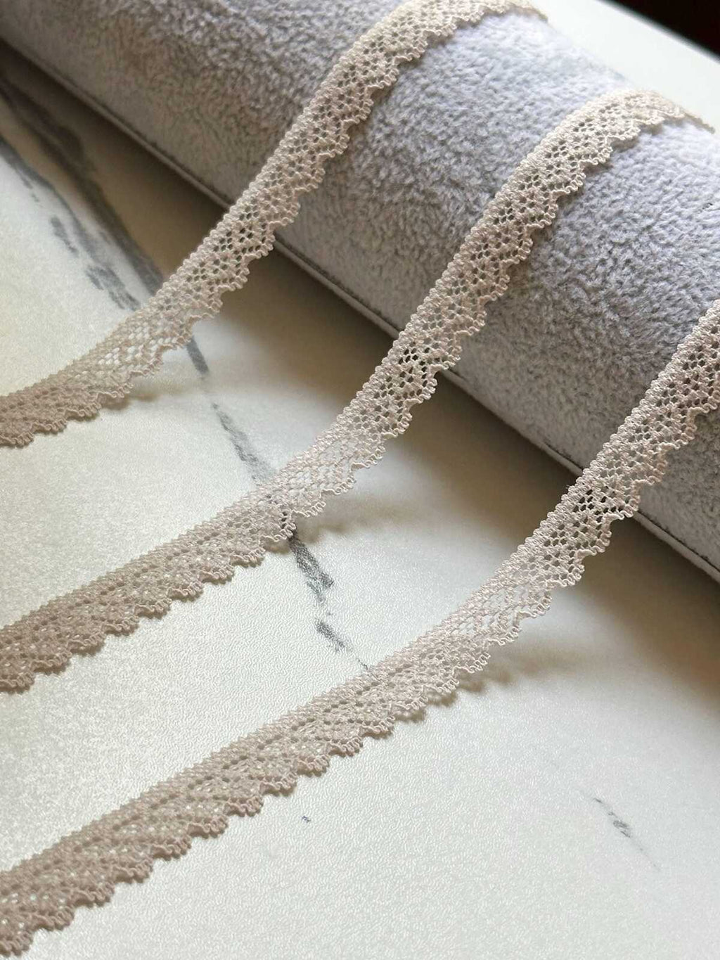 10yds Greige Stretch Lace Trim by Yard, Oatmeal Ultra Narrow Elastic Ribbon, Coquette Craft Supply, 0.35", Retail Wholesale Bulk