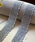 10yds  Soft Dusty Slate Blue Floral Stretch Lace Trim by the Yard, Narrow Scalloped Elastic Ribbon for Coquette Crafts, 1" Retail Wholesale