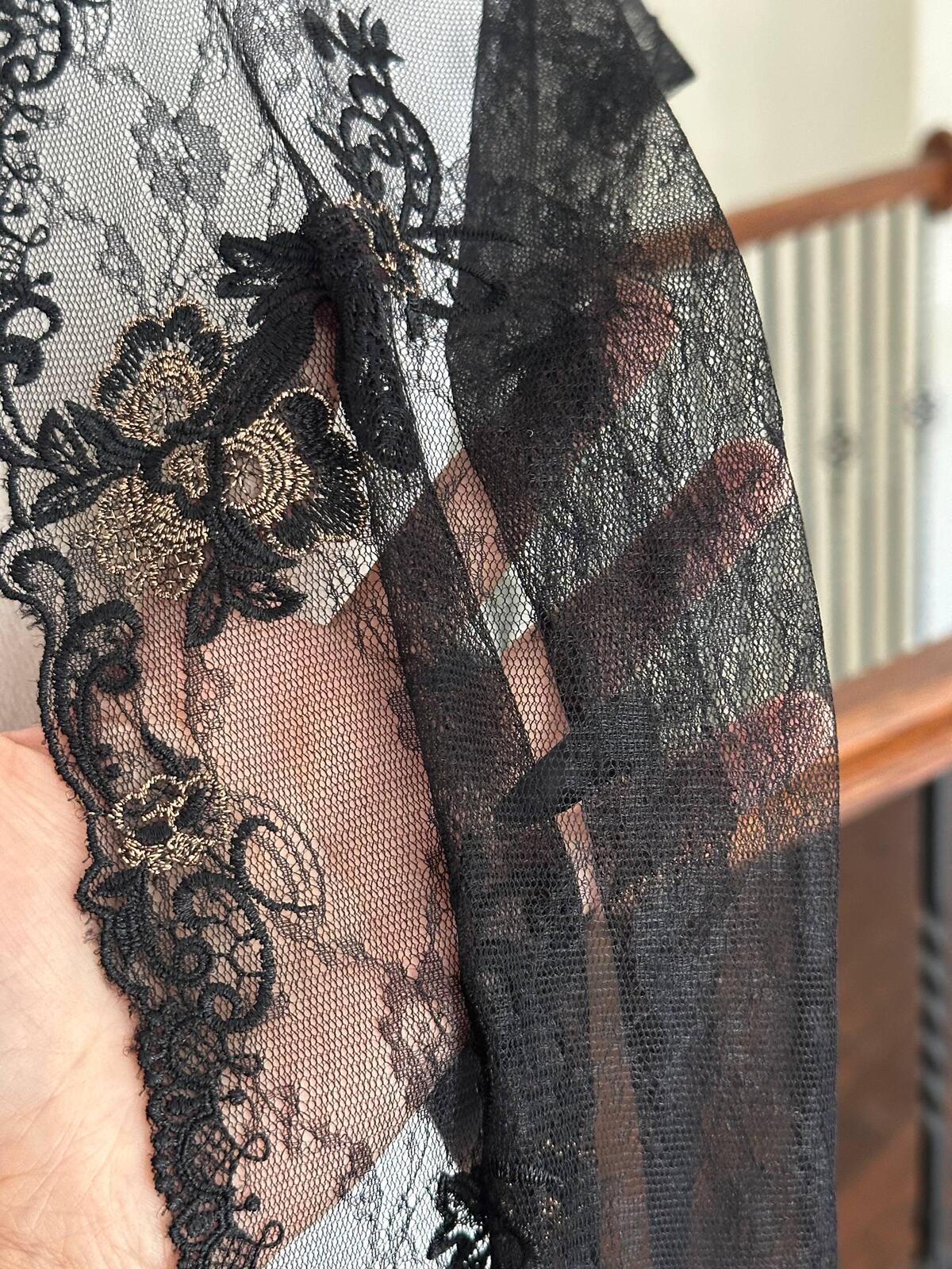 1Yd Non-Stretch 10" Black Floral Chantilly Embroidered Lace Trim, Wholesale