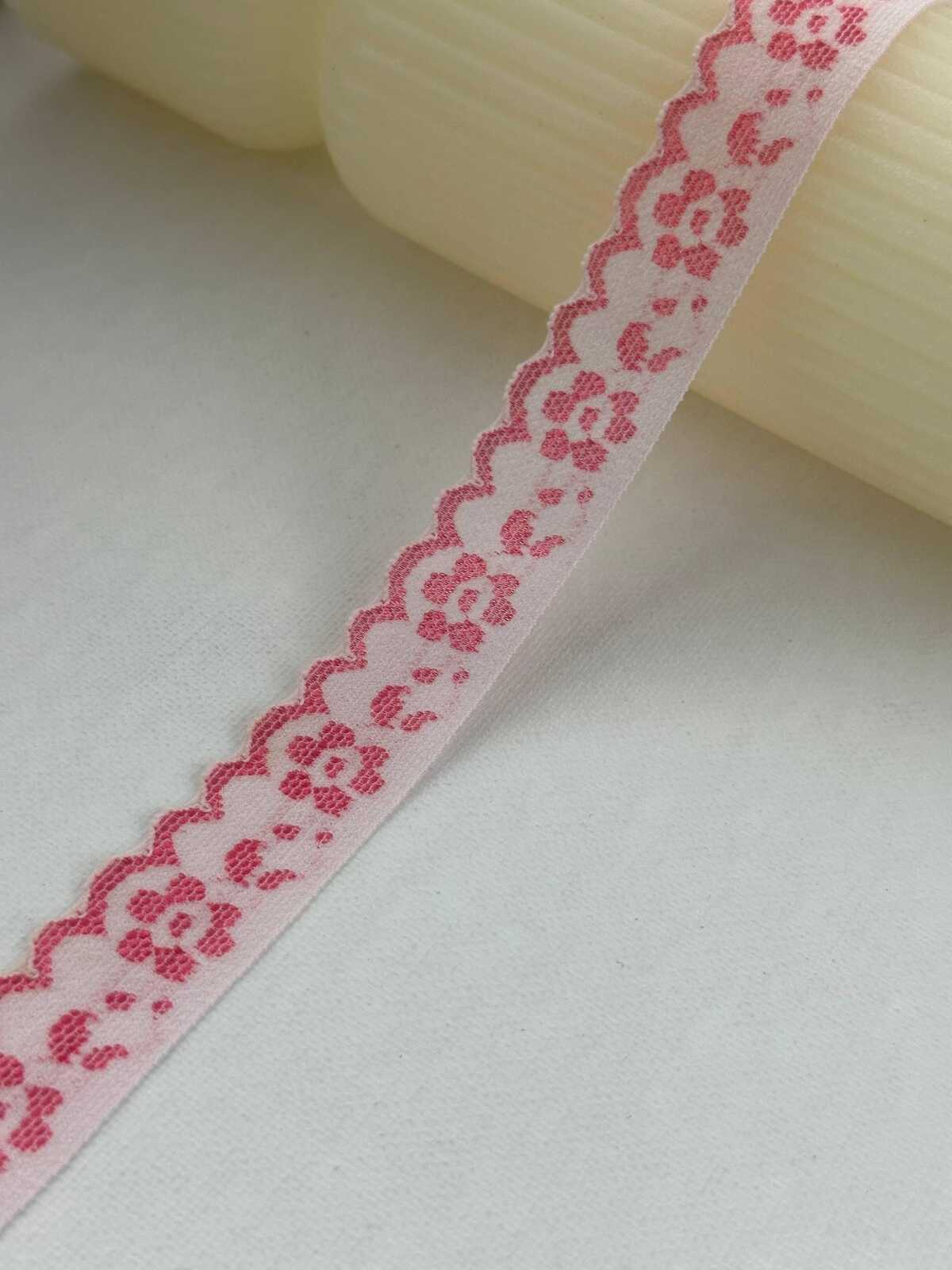 10Yds Stretch 0.8" Off-White Pink Floral Scalloped Stretch Lace Wholesale