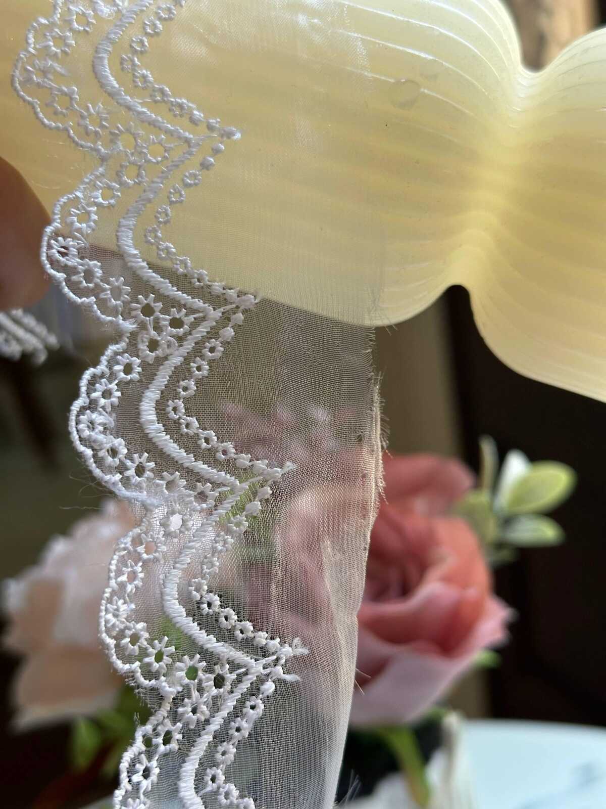 Crisp White Organza Embroidered Lace Trim by Yard, Structured Chevron Scalloped Ribbon, 1.8", Retail Wholesale Bulk