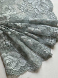Muted Sage Dust Floral Stretch Lace Trim by the Yard, Wide Elastic Galloon Lace Trim for Lingerie Bridal Crafts, 6.5"