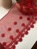 3Yds Non-Stretch 11" Red Daisy Floral Mesh Embroidered Lace Trim, Wholesale