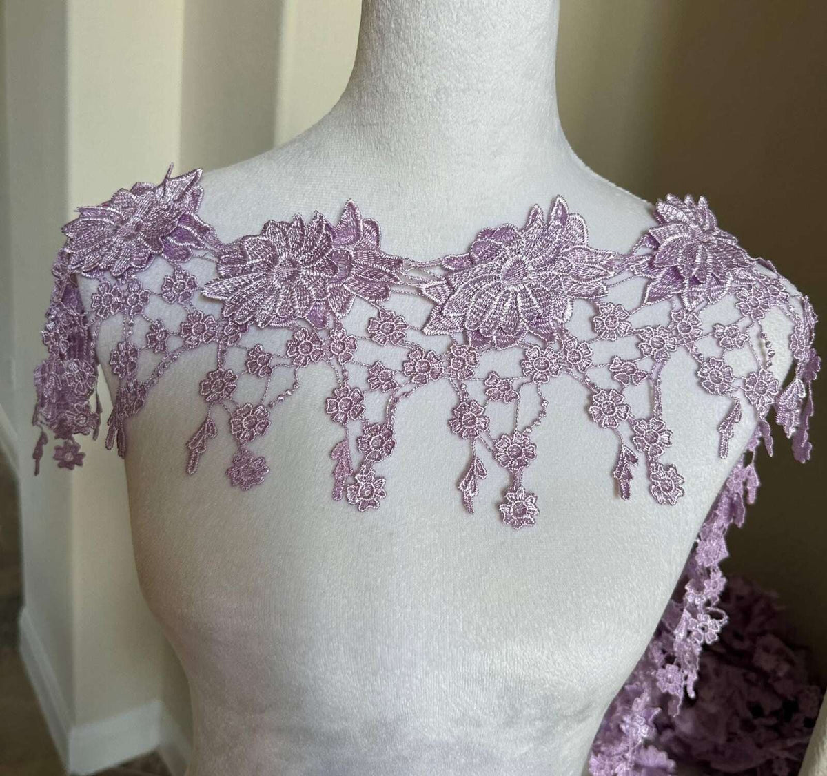 5.5" Lavender 3D Guipure Lace Trim, Lilac Water Soluble Floral Venetian Lace, Heavy Embroidered Flower Fringe for Lolita Dress, Crafts
