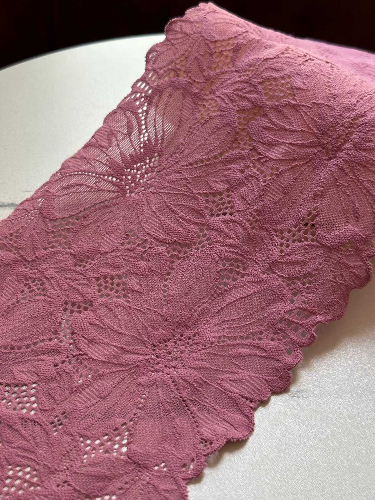 Dusty Rose Pink Floral Stretch Elastic Lace Trim Symmetrical Double Scalloped Wide Galloon Ribbon for Lingerie Underwear Crafts Sewing, 6"