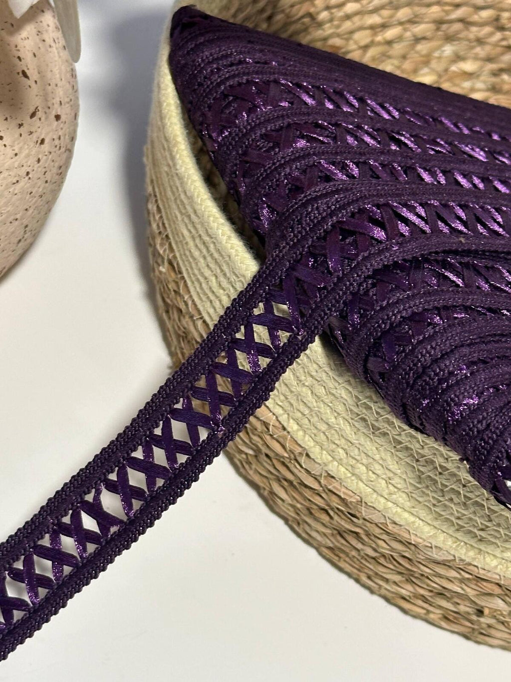 10Yds Non-Stretch 0.9" Dark Purple Woven Satin Ribbon Braid Trim,  Wholesale