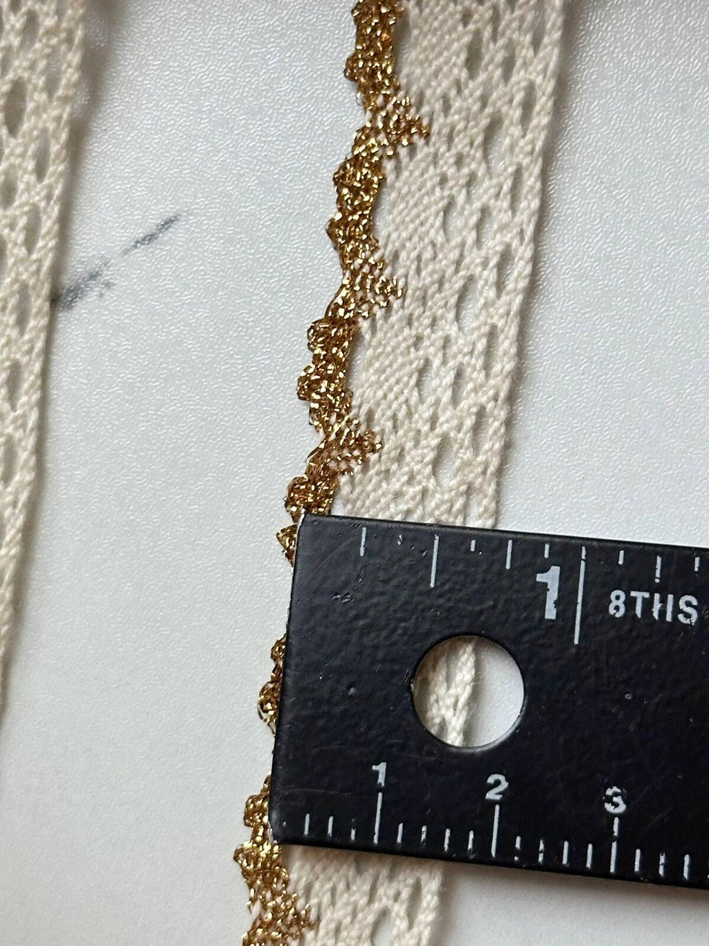 10yds  Cotton Lace Trim with Gold Edge by Yard, 0.7" Openwork Ribbon, Metallic Scalloped Border, Coquette Craft  DIY Sewing Retail Wholesale
