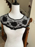 Classic Onyx Black Mesh Floral Embroidered Collar Applique Detachable Lace Neckline Bib Motif for Dress Blouse Sewing, 16" x 4.5"