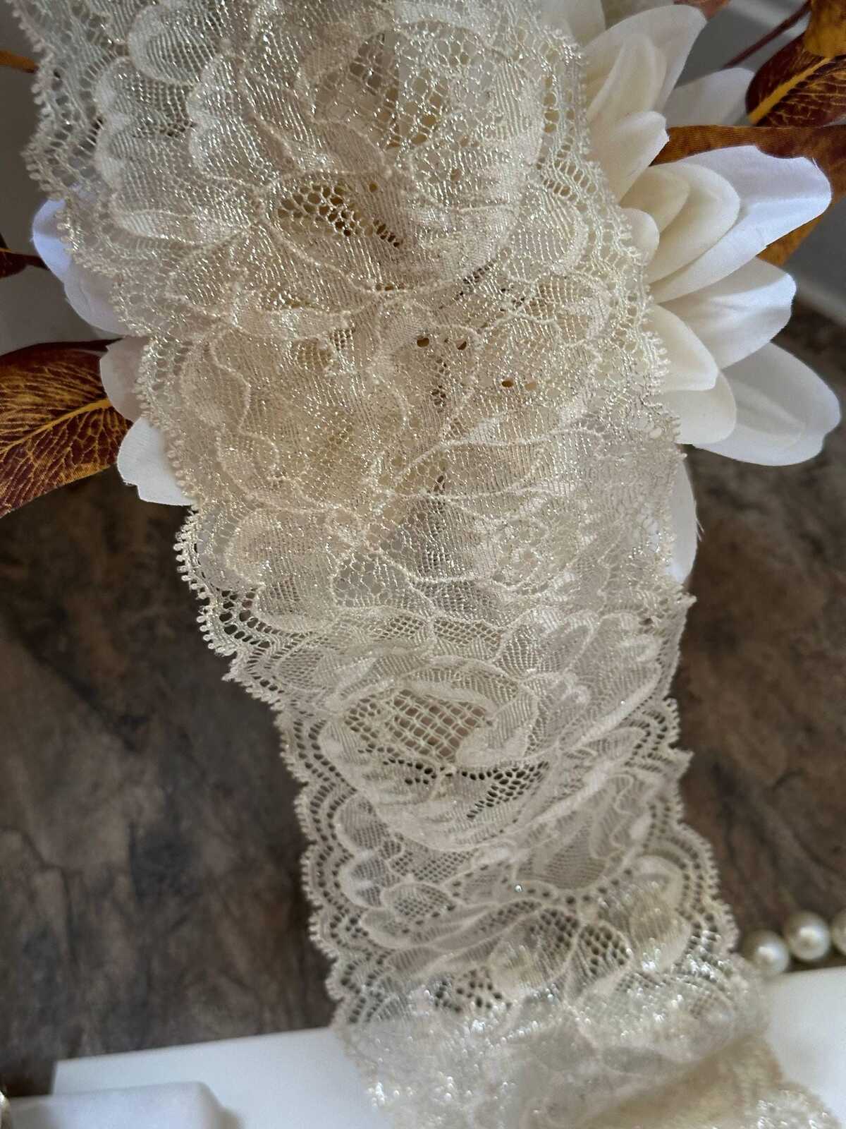 3yds Gold Metallic Floral Stretch Lace Trim, 3.5" Shimmer Ribbon, Bulk Clearance Coquette Y2K Lace, Lingerie, DIY Sewing, Retail Wholesale