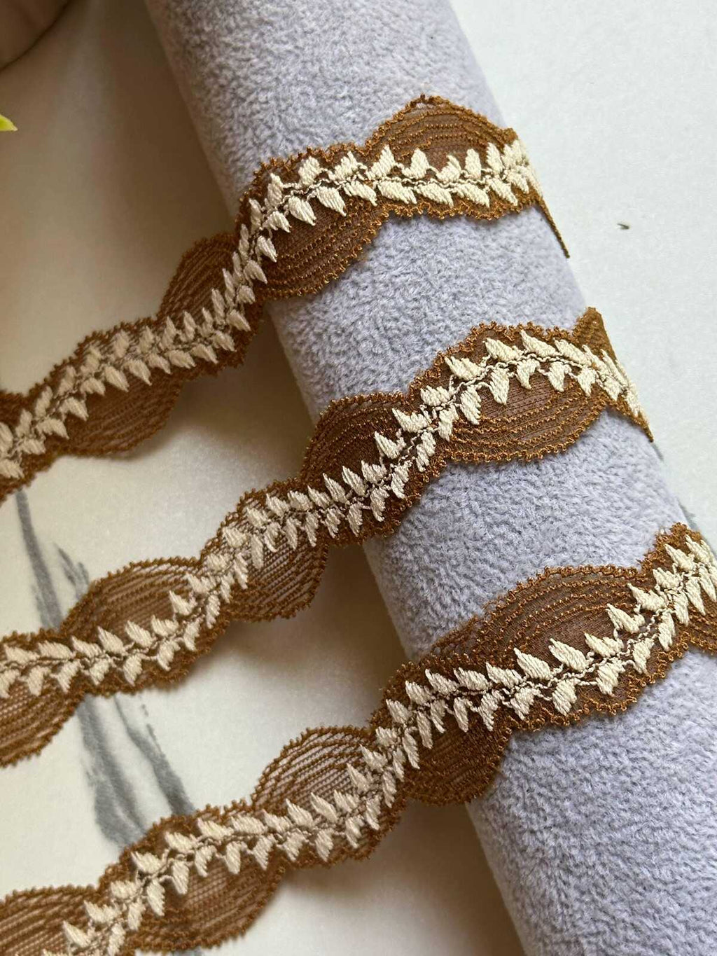10yds Soft Mustard Gold Leaf Embroidery Stretch Lace Trim by the Yard, Narrow Elastic Ribbon for Coquette Crafts, 1", Retail Wholesale Bulk