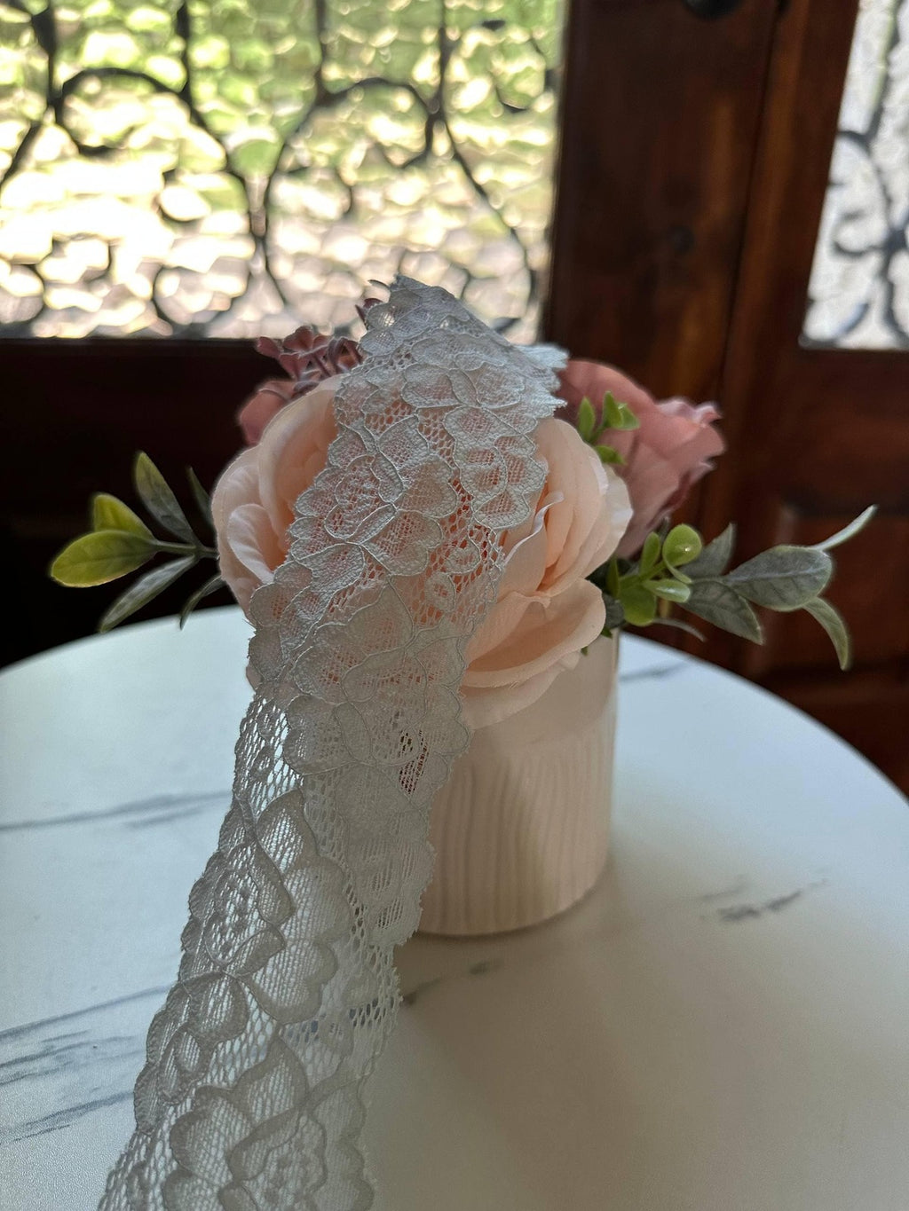 10yds  Powder Blue Floral Lace Trim, Double Scalloped Galloon Ribbon (2" Wide) Retail Wholesale