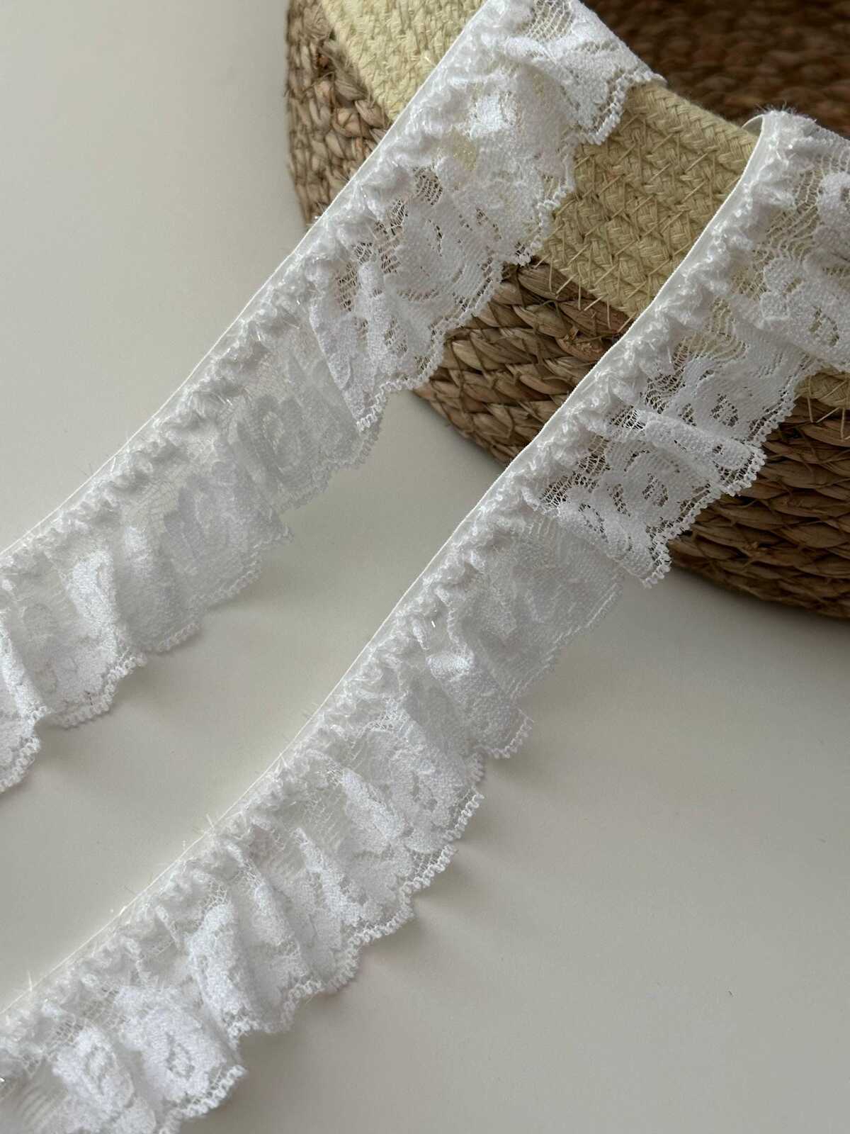 10yds White Ruffled Stretch Lace Trim, 1.3" Elastic Ribbon, Bulk Clearance Coquette Y2K Lace, Lingerie, DIY Sewing, Retail Wholesale