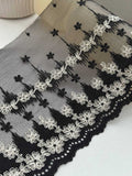 1Yd Non-Stretch 6.9" Black Off-White Floral Embroidered Mesh Lace Wholesale
