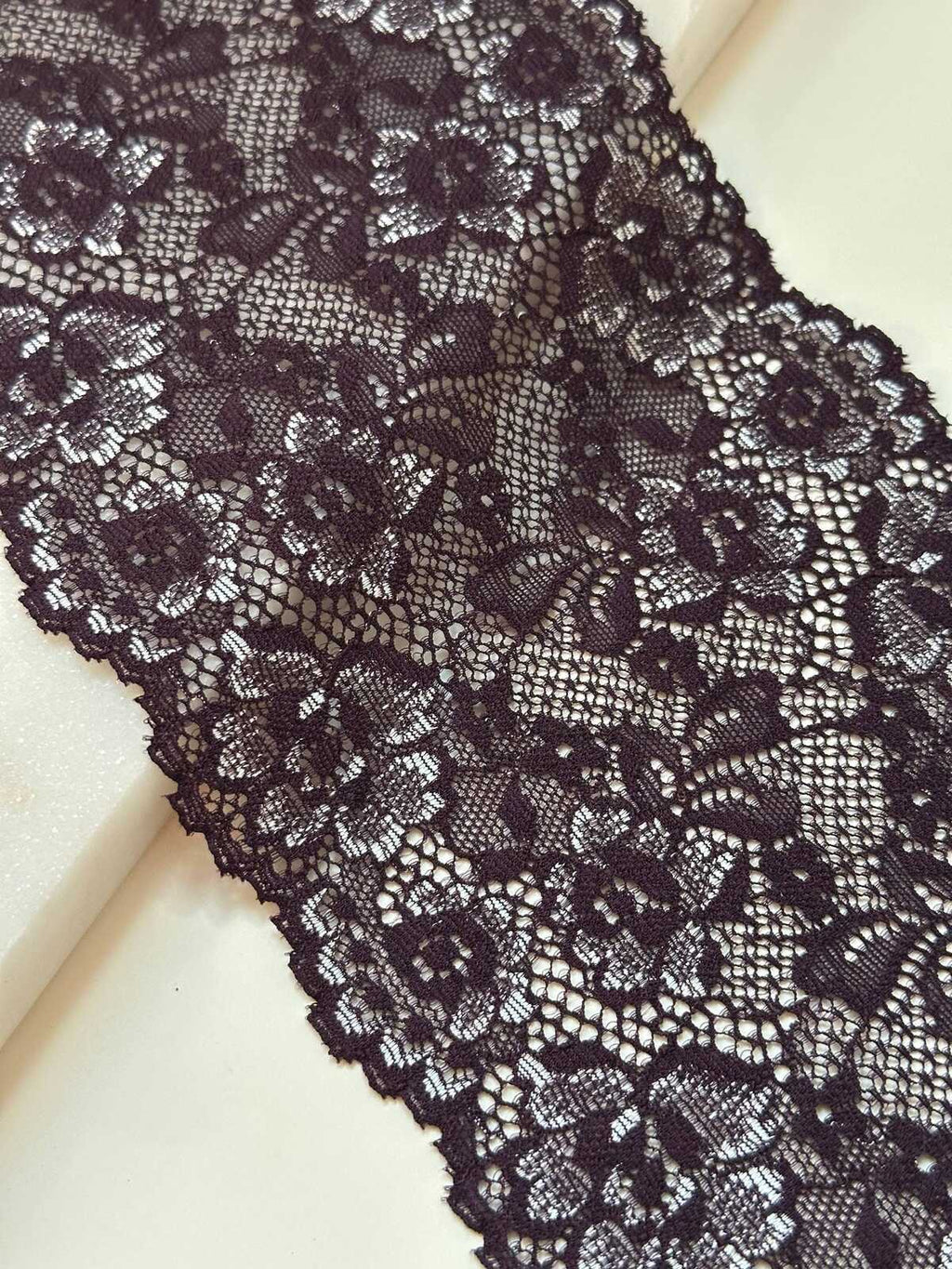 Deep Cherry Wide Stretch Lace Trim by Yard, 4.8" Floral Elastic Ribbon, Lingerie Lace, Coquette Craft Supply, DIY Sewing, Retail Wholesale