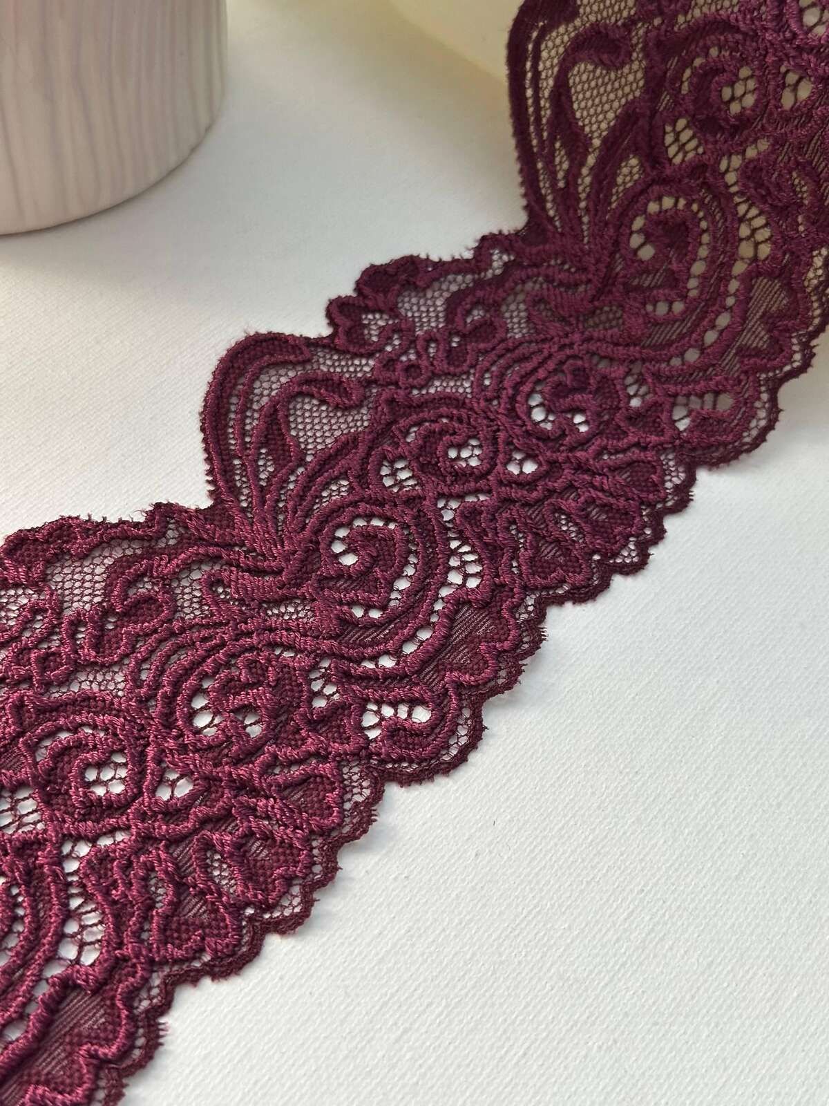 3Yds Stretch 3" Dark Burgundy Wine Floral Scalloped Stretch Lace Wholesale