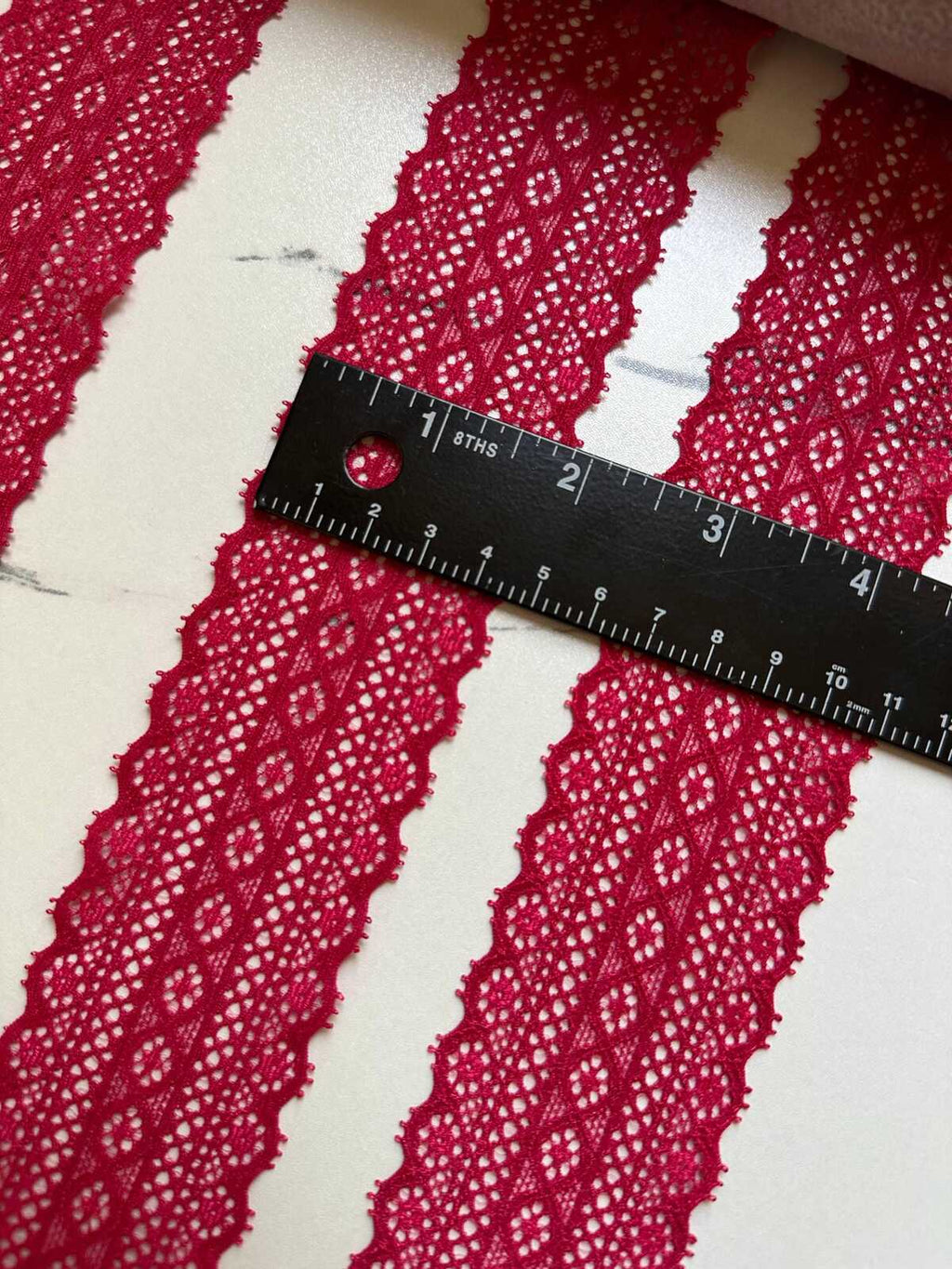 10yds 1.75" Retro Red Stretch Lace Trim Wide Crimson Geometric Elastic Galloon Scalloped Edge Lace for Lingerie Garment Sewing Crafts