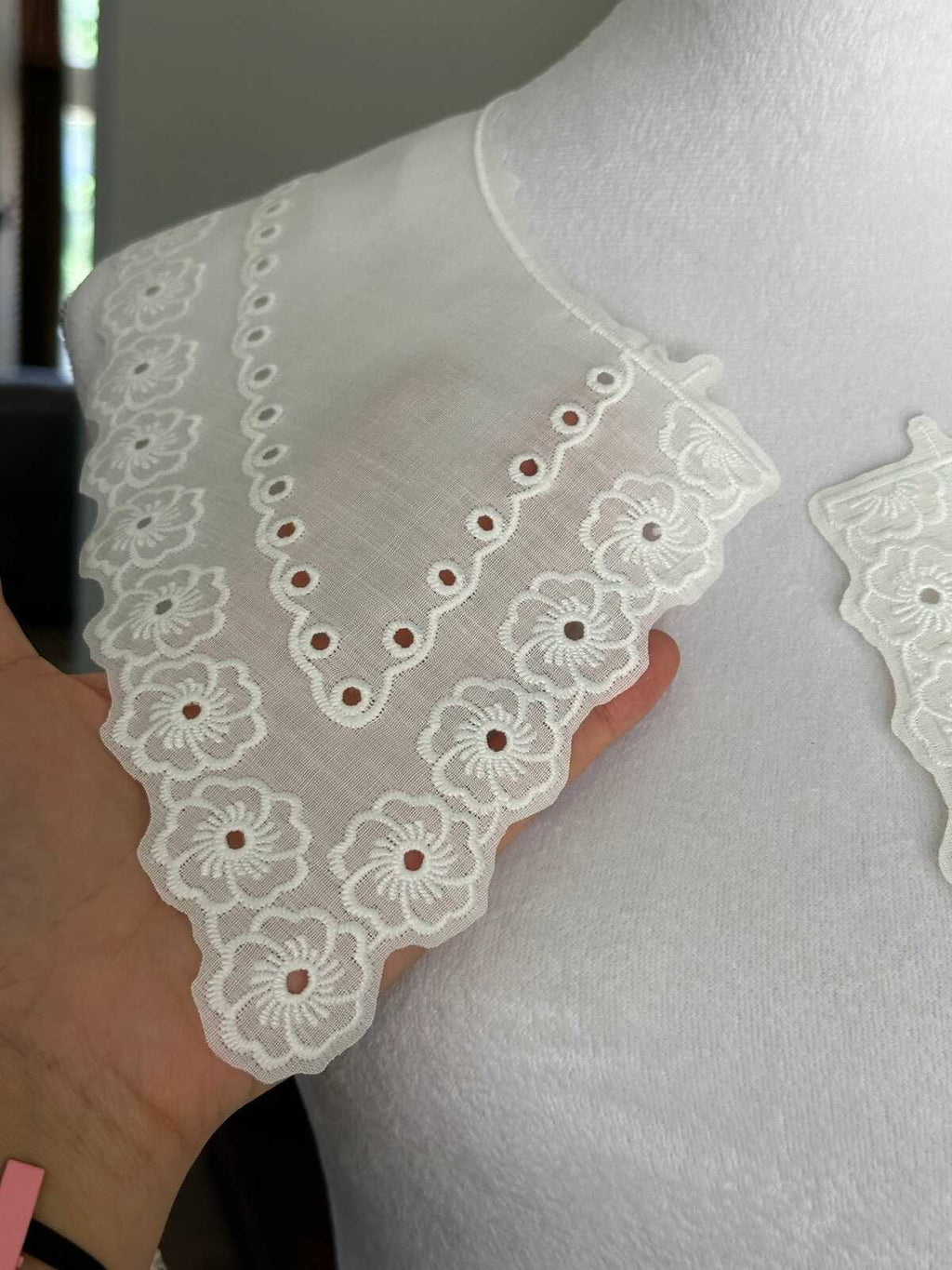 Off White Cotton Eyelet Embroidered Lace Collar Detachable Sailor Neckline Applique Statement Bodice Motif for Blouses Gowns, 6"