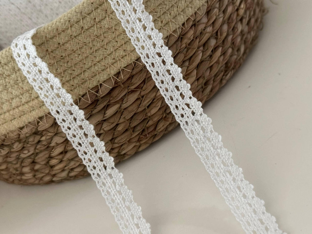 5Yds Non-Stretch 0.6" White Cotton Crochet Lace Trim, Vintage Craft Wholesale