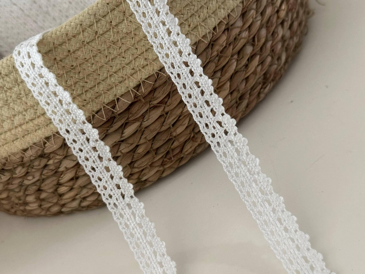 5Yds Non-Stretch 0.6" White Cotton Crochet Lace Trim, Vintage Craft Wholesale