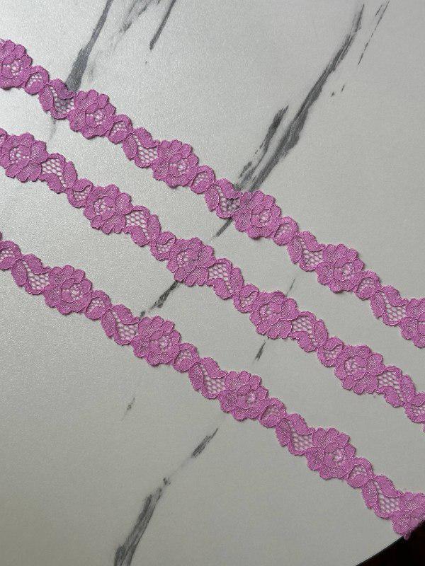 Bright Candy Pink Floral Stretch Elastic Lace Trim Symmetrical Double Scalloped Galloon Ribbon for Lingerie Underwear Crafts Sewing, 1"