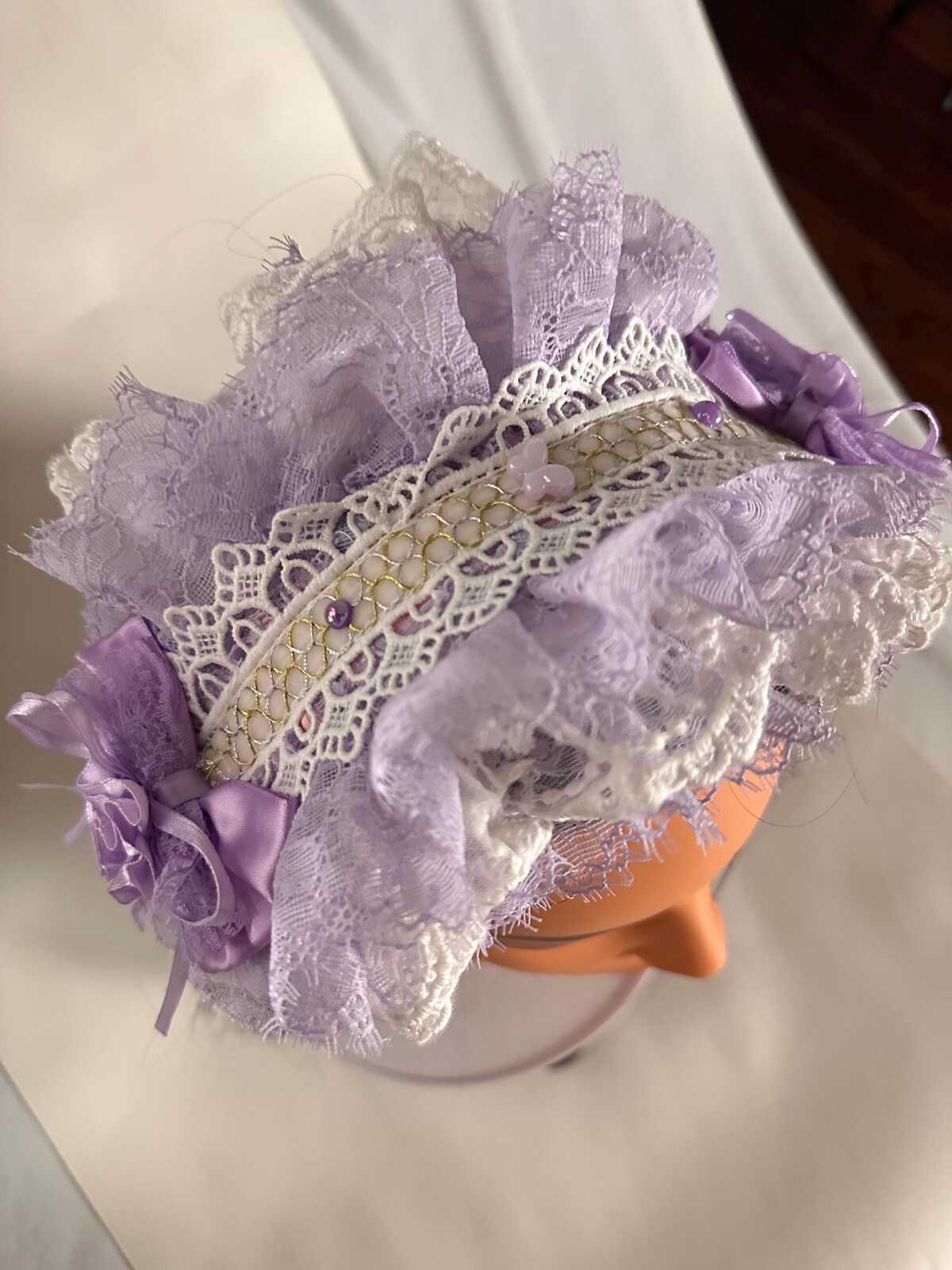 CHRISOM Handmade purple Lolita bow Handmade by My Daughter with Pearls & Sage Ribbon, Special Gift